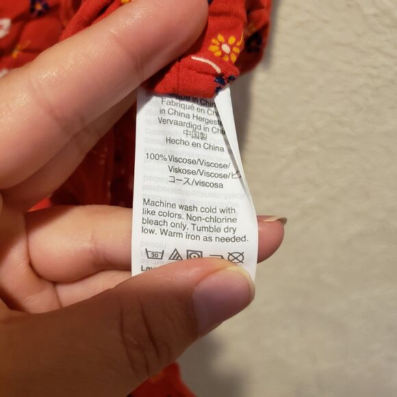 Madewell Novel Tie-Front Top in Prairie Posies Red Short Sleeve V-Neck Size Larg - Picture 5 of 8